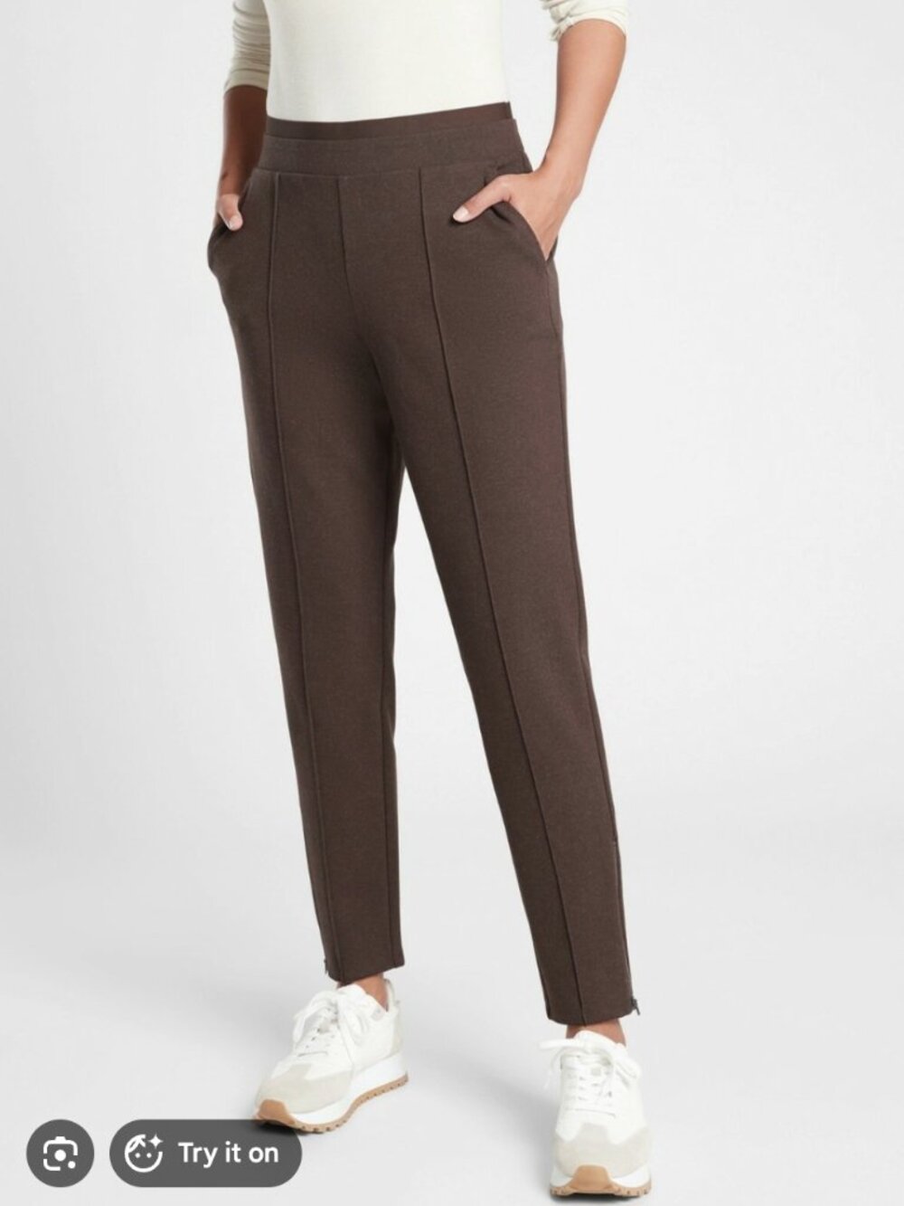Athleta Venice Heathered Pintuck Pant Brown Size Small Career Travel Ankle Zip